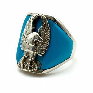 Authentic Native Sleeping Beauty Turquoise Sterling Silver 925 Ring - Size 10.5